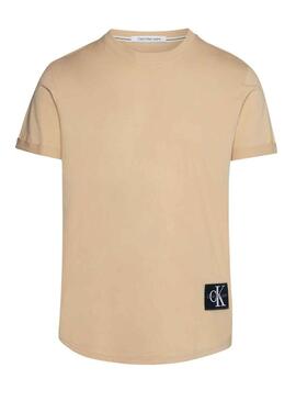 T-Shirt Calvin Klein Turn Up Beige per Uomo