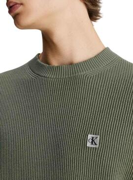 Pullover Calvin Klein Verde Basic per Uomo