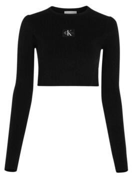 Top Calvin Klein Variegato Rib Nero per Donna