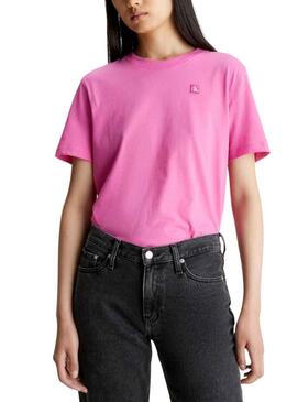 T-Shirt Calvin Klein Embro Badge Rosa per Donna