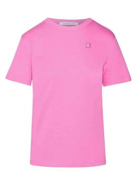 T-Shirt Calvin Klein Embro Badge Rosa per Donna