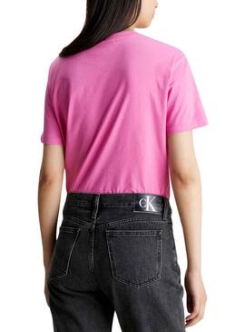 T-Shirt Calvin Klein Embro Badge Rosa per Donna