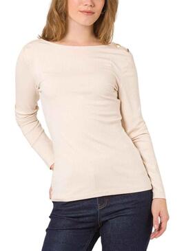 T-Shirt Naf Naf Pulsanti Beige per Donna