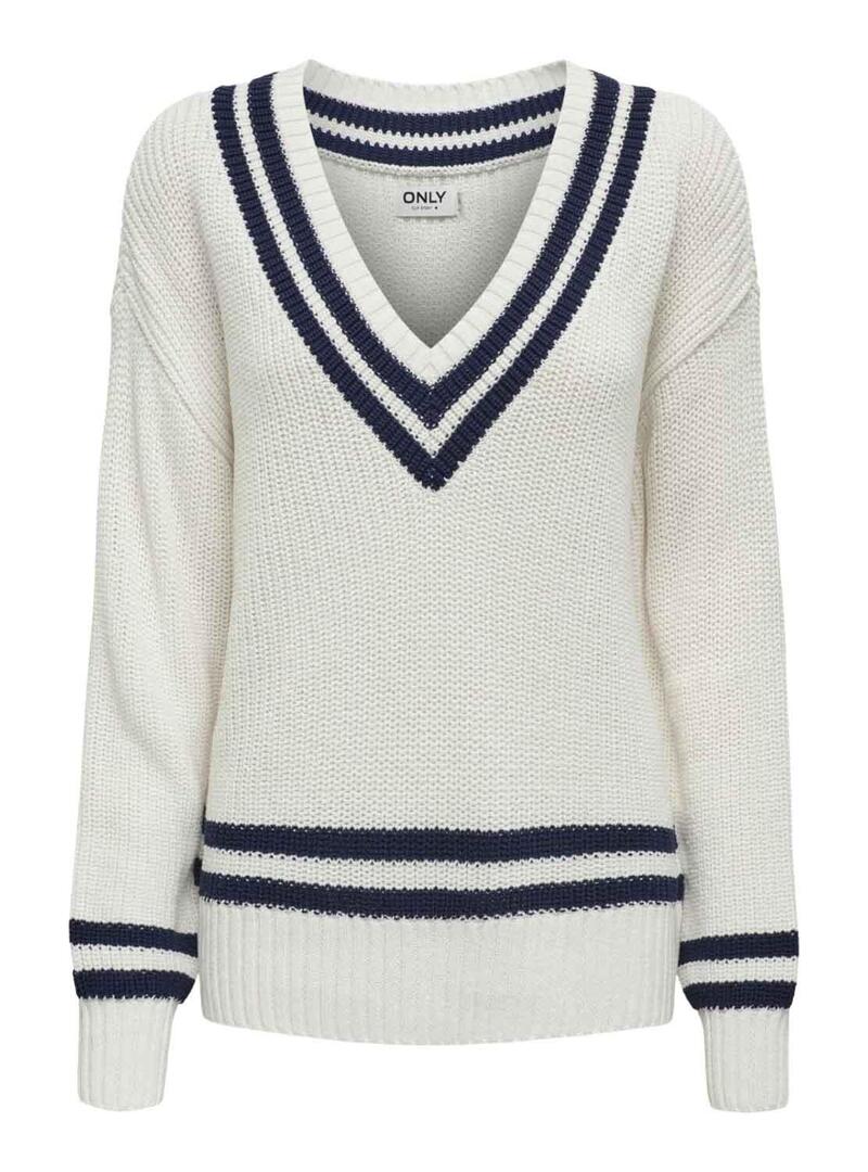 Pullover Only Ruth Loose Bianco per Donna