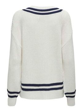 Pullover Only Ruth Loose Bianco per Donna