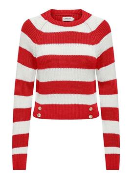 Pullover Only Ruth O Neck Strisce Rosso per Donna