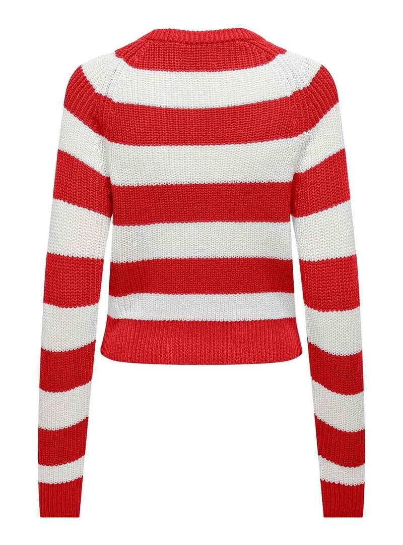 Pullover Only Ruth O Neck Strisce Rosso per Donna