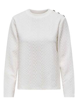 Pullover Only Emmi Button Bianco per Donna