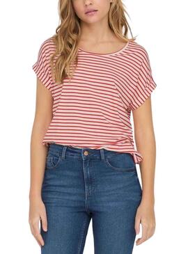 T-Shirt Only Zia Stripe Rosso per Donna