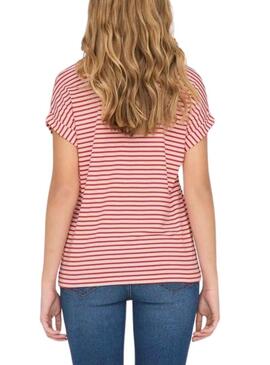 T-Shirt Only Zia Stripe Rosso per Donna
