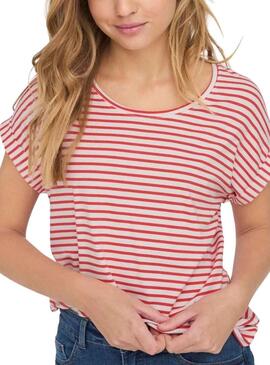 T-Shirt Only Zia Stripe Rosso per Donna