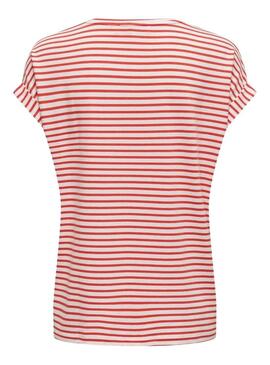 T-Shirt Only Zia Stripe Rosso per Donna