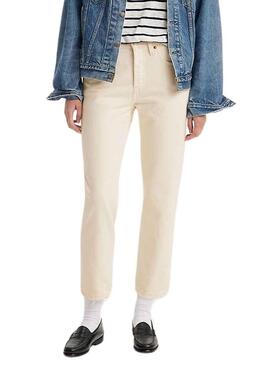 Pantaloni Jeans Levis 501 Crop Ecru per Donna