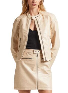 Giubbotto Biker Pepe Jeans Stazie Beige per Donna