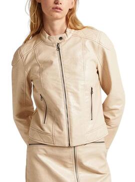 Giubbotto Biker Pepe Jeans Stazie Beige per Donna