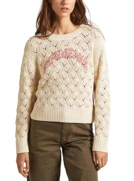 Pullover Pepe Jeans Grazia Logo Beige per Donna