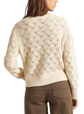 Pullover Pepe Jeans Grazia Logo Beige per Donna