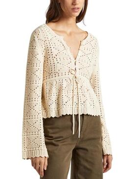 Pullover Pepe Jeans Gaella Beige per Donna