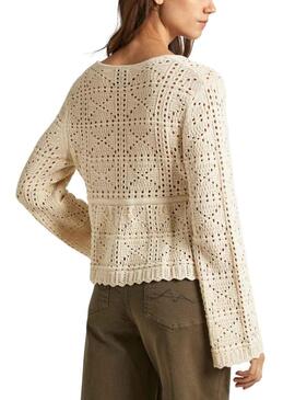 Pullover Pepe Jeans Gaella Beige per Donna