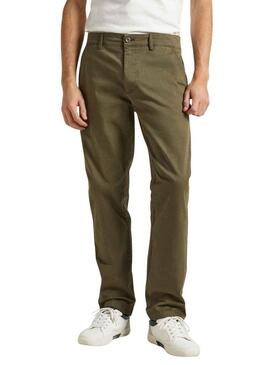 Pantaloni Chino Pepe Jeans Slim Spigato Verde Uomo