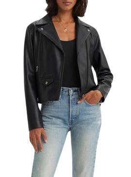 Giubbotto Levi's Lelouo rimpicciolito Moto Nero Donna