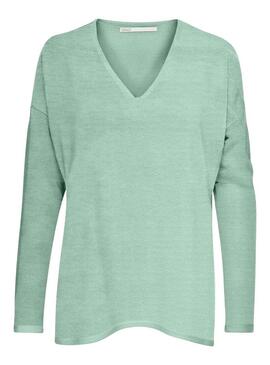 Maglione Only Amalia verde collo a V verde donna