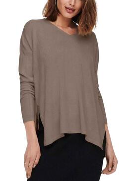 Pullover Only Amalia Marrone Scollo a V Marrone per Donna