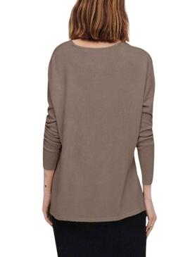 Pullover Only Amalia Marrone Scollo a V Marrone per Donna