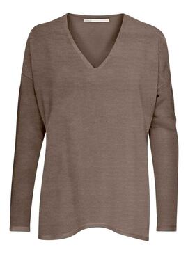 Maglione Amalia Marrone a scollo a V Marrone solo per donne