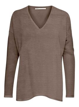 Pullover Only Amalia Marrone Scollo a V Marrone per Donna