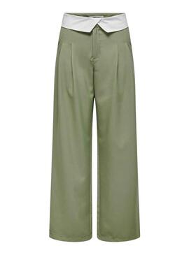 Pantaloni Only Diana Fold Down Verde per Donna