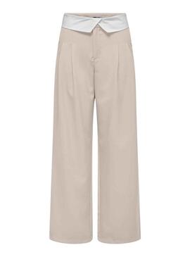 Pantaloni Only Diana Fold Down Beige per Donna