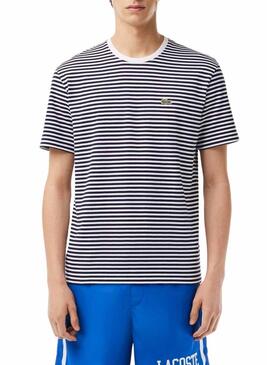 Maglietta Lacoste Striped Blu Scuro per Uomo