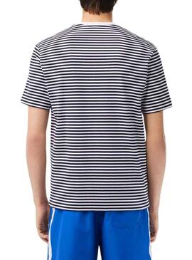 Maglietta Lacoste Striped Blu Scuro per Uomo