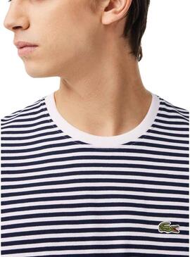 Maglietta Lacoste Striped Blu Scuro per Uomo