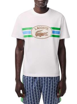 Maglietta Lacoste Monogramma Beige per Uomo