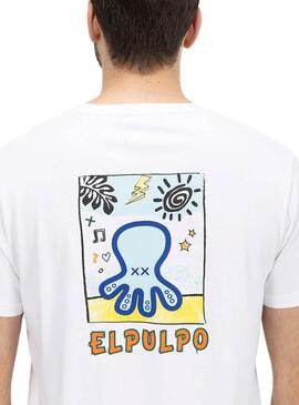 Maglietta El Pulpo Stampata Artistica Bianca Uomo