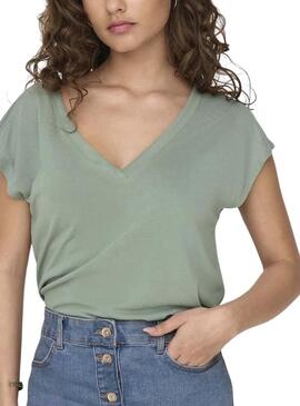 Maglietta Only Free Life S/S V-Neck Verde Donna