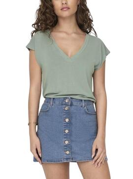 Maglietta Only Free Life S/S V-Neck Verde Donna