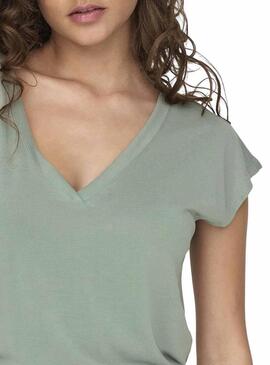 Maglietta Only Free Life S/S V-Neck Verde Donna