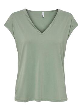 Maglietta Only Free Life S/S V-Neck Verde Donna