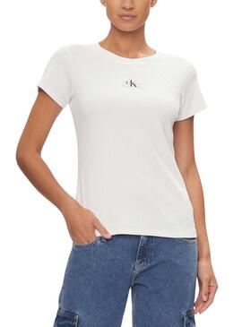 Maglietta Calvin Klein Woven Slim Bianca da Donna