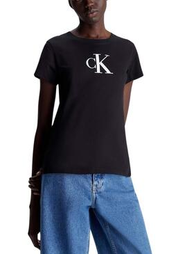 Maglietta Calvin Klein Satin Slim nera per donna.