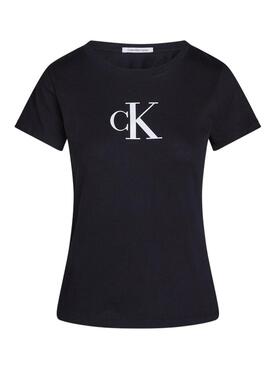 Maglietta Calvin Klein Satin Slim nera per donna.