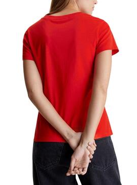 Maglietta Calvin Klein Satin Slim rossa per donna