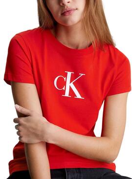 Maglietta Calvin Klein Satin Slim rossa per donna