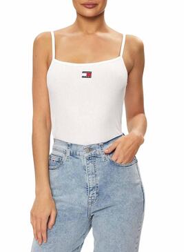 Maglietta Tommy Jeans Badge Rib Bianca per Donna