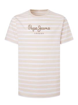 Maglietta Pepe Jeans Striped Eggo Beige per uomo