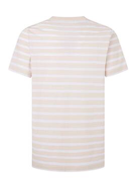 Maglietta Pepe Jeans Striped Eggo Beige per uomo