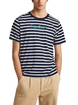 Maglietta a righe Pepe Jeans Striped Eggo Marino Uomo